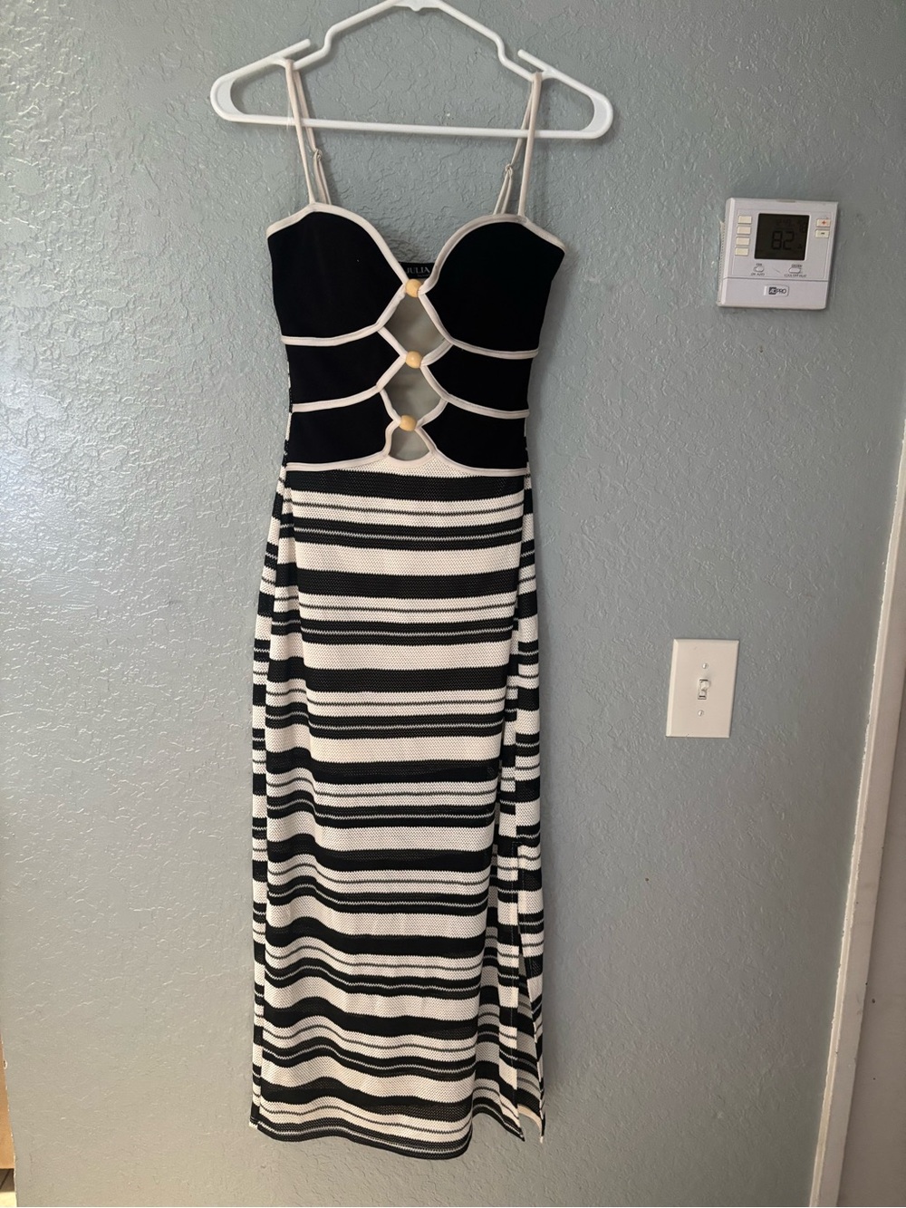 Black & White Striped Maxi Dress with Cutout Bodice